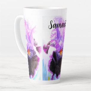 Purple Iris Watercolor Flower Floral Painting Latte Mug