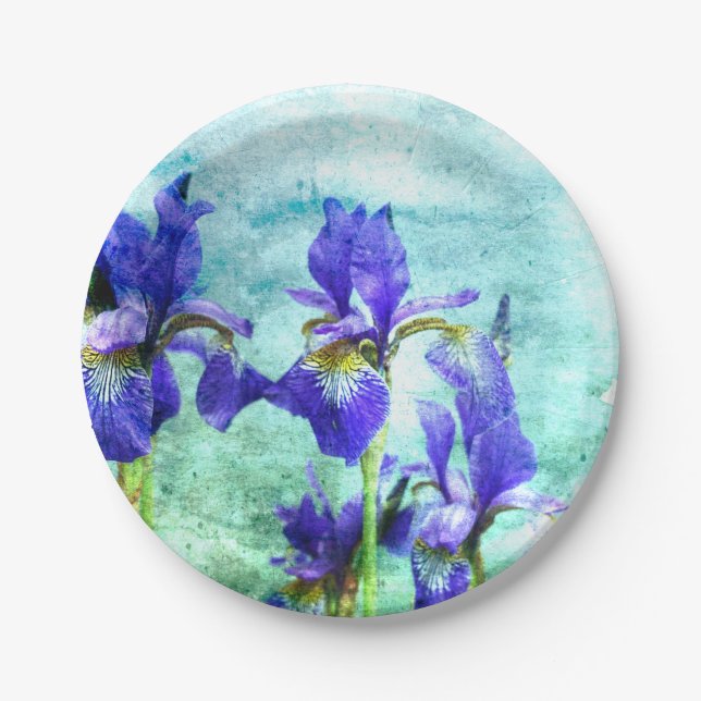 Purple Iris Watercolor Paper Plate (Front)
