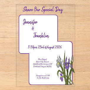 Purple Iris Watercolor Wedding Acrylic Invitations