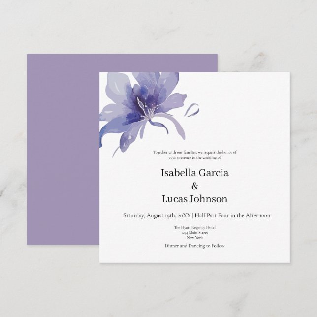 Purple Iris Watercolor Wedding Invitation (Front/Back)