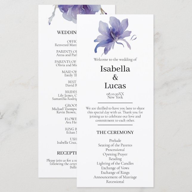 Purple Iris Watercolor Wedding Program (Front/Back)
