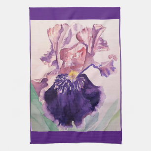 Purple Iris Watercolour Lavender Floral Flower  Te Kitchen Towel