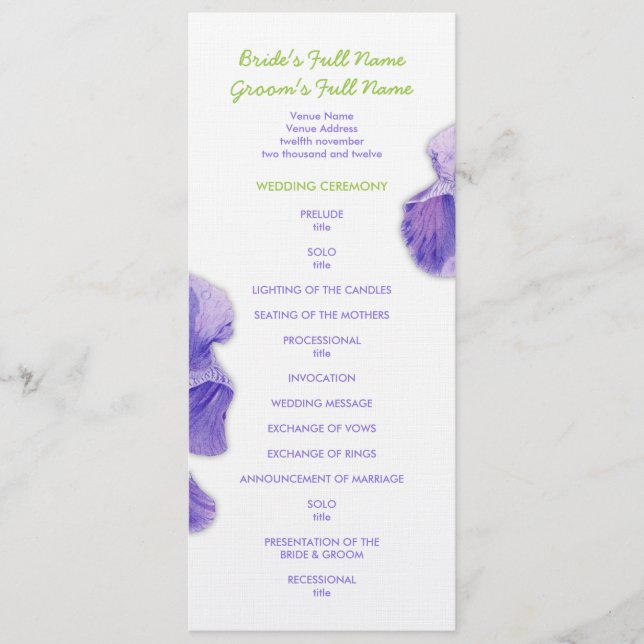 Purple Iris Wedding Program (Front)