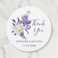 Purple Iris White Daisy Botanical Wedding Thanks
