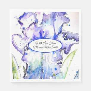 Purple Irise Watercolor Irises Blue Wedding Napkin