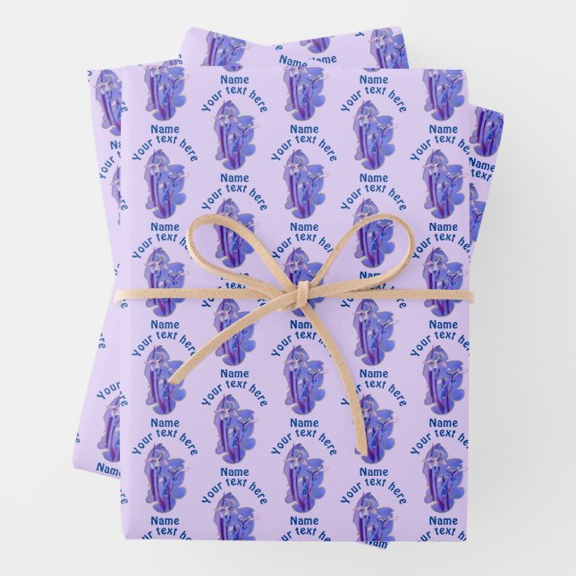 Purple Irises Floral Art Personalized Wrapping Paper Sheet (In situ)