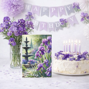 Purple Irises Happy Birthday Greeting or Spring  Holiday Card