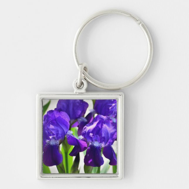 Purple Irises Iris Flower Keychain (Front)