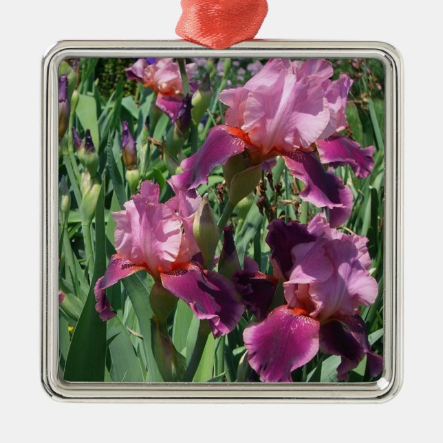 Purple Irises Spring Floral Metal Ornament (Front)