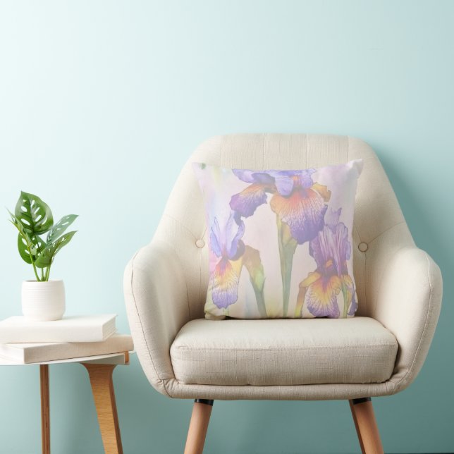 Purple Irises Throw Pillow (Chair)