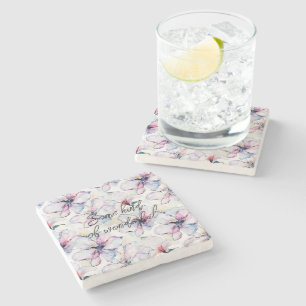 Purple Island Flowers Birthday Stone Coaster