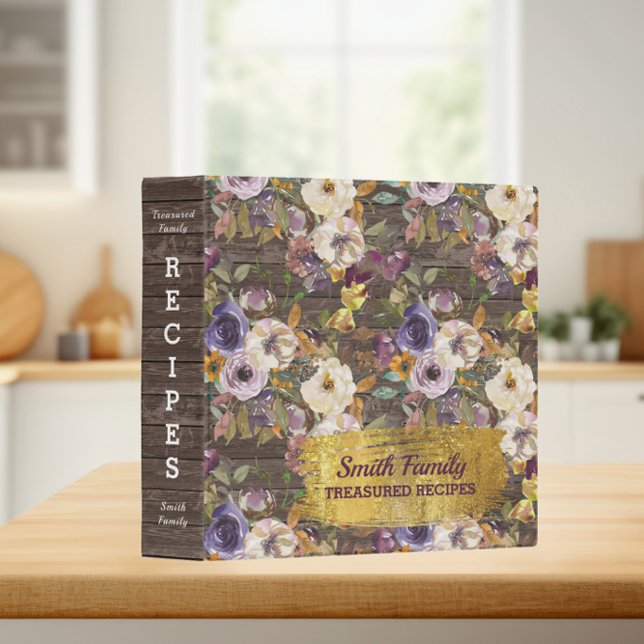 Purple Ivory Cream Floral Rustic Wood Recipe Binder (Creator Uploaded)
