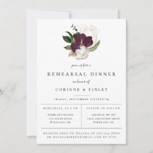 Purple Ivory Floral Rehearsal Dinner Announcement