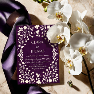 Purple Ivory Mexican Wedding Photo Invitation