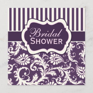 Purple, Ivory, Pink Damask Bridal Shower Invite