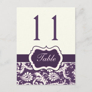 Purple, Ivory, Pink Stripe Damask Table Number Postcard