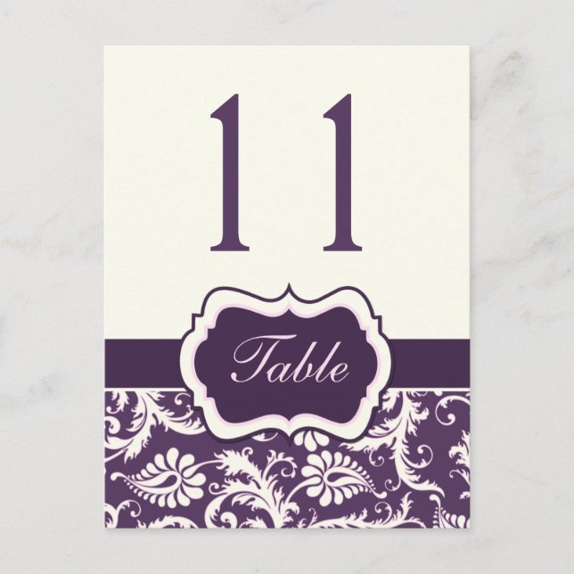 Purple, Ivory, Pink Stripe Damask Table Number Postcard (Front)