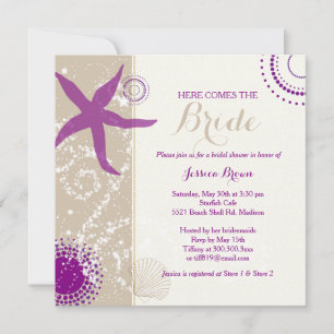 Purple Ivory Taupe Beach Bridal Shower Invitation