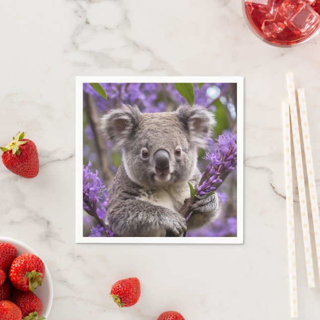Purple Jacaranda Koala Bear, Napkin (Insitu)