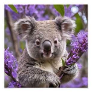 Purple Jacaranda Koala Bear, Photo Print