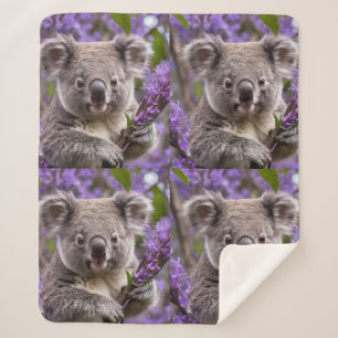 Purple Jacaranda Koala Bear, Sherpa Blanket