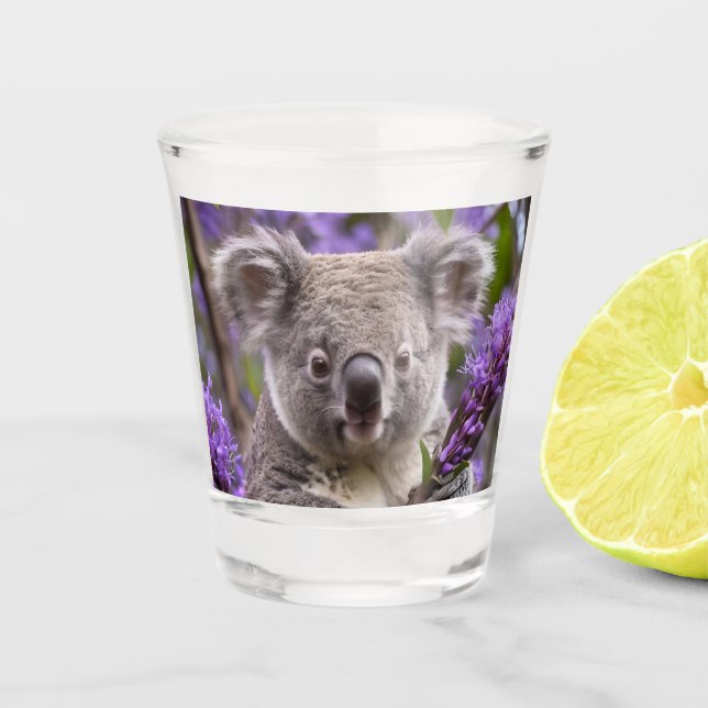 Purple Jacaranda Koala Bear, Shot Glass (Front)