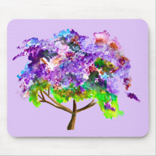 Purple Jacaranda tree watercolor art Mouse Pad