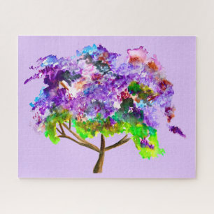 Purple jacaranda tree watercolor fine art jigsaw puzzle