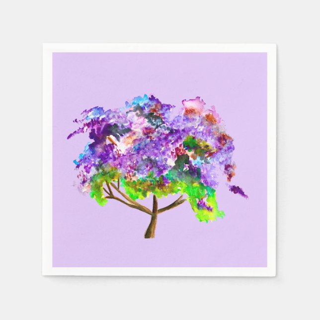 Purple jacaranda tree watercolor fine art napkin (Front)