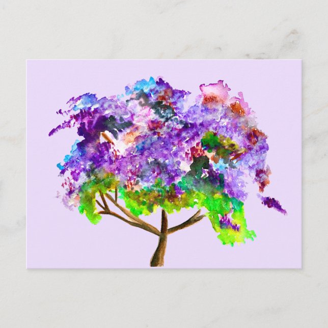 Purple Jacaranda tree watercolor fine art Postcard (Front)