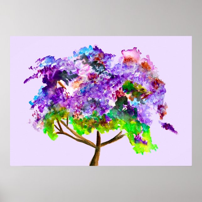 Purple Jacaranda tree watercolor fine art Poster (Front)