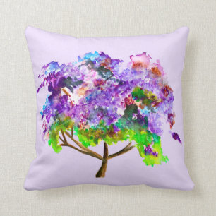 Purple Jacaranda tree watercolor fine art Throw Pillow