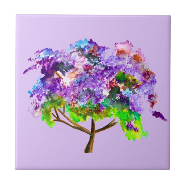 Purple jacaranda tree watercolor fine art tile (Front)