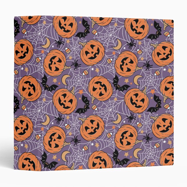 Purple Jack-O-Lantern Halloween Pattern Binder (Front/Spine)