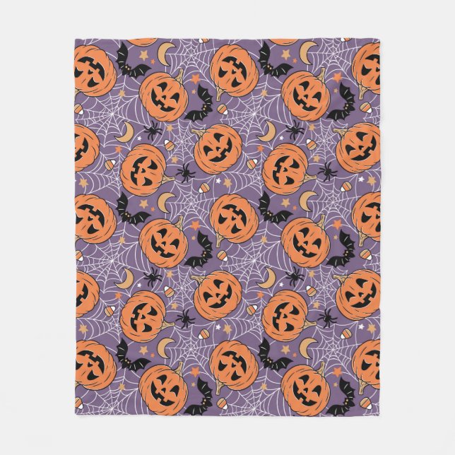 Purple Jack-O-Lantern Halloween Pattern Fleece Blanket (Front)