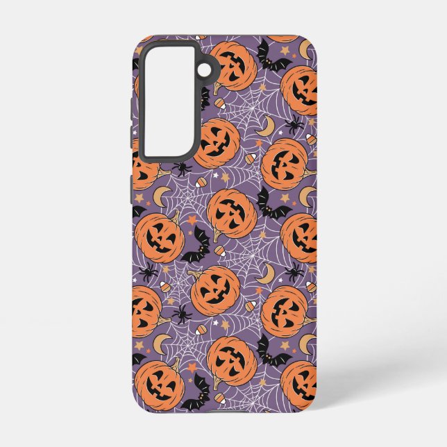 Purple Jack-O-Lantern Halloween Pattern Samsung Galaxy S21 Case (Back)