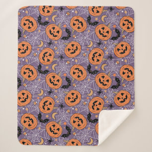 Purple Jack-O-Lantern Halloween Pattern Sherpa Blanket