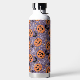 Purple Jack-O-Lantern Halloween Pattern Water Bottle