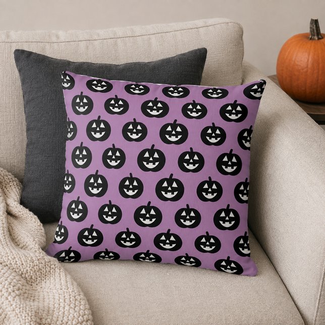 Purple Jack o Lantern Pumpkin Pattern Halloween Throw Pillow (Creator Uploaded)