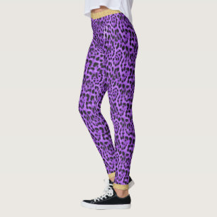 Purple Jaguar Skin Print Gold Glitter Chic Initial Leggings
