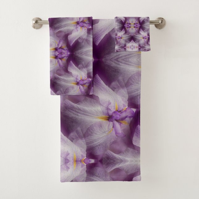 Purple Japanese Iris Flower Abstract    Bath Towel Set (Insitu)