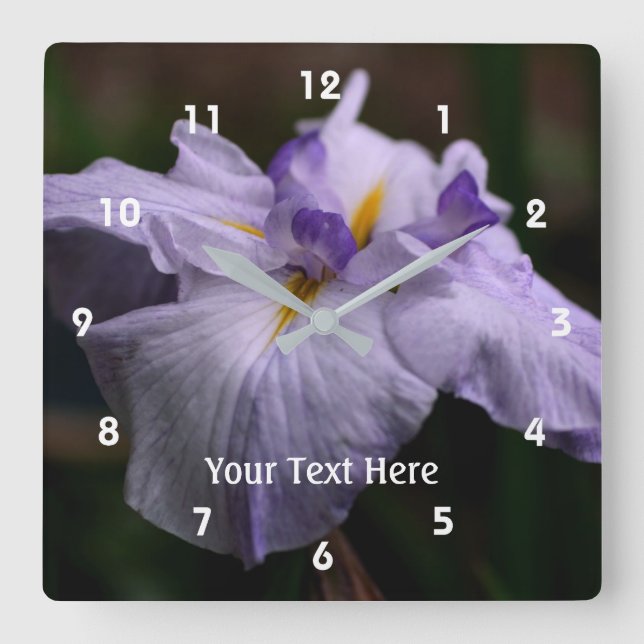 Purple Japanese Iris Flower Square Wall Clock (Front)