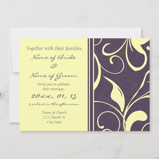 Purple Jaune Floral Élégant Mariage Invitations (Devant)