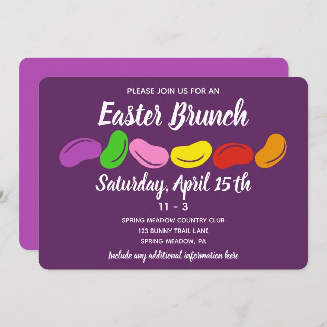 Purple Jelly Beans Easter Brunch Party Invitation (Front/Back)