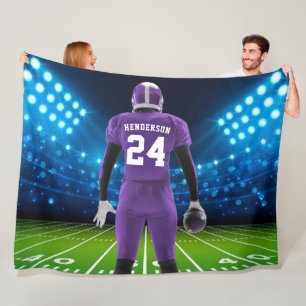 Purple Jersey Personalized Football Player Fleece Blanket