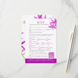 Purple jewel orchid watercolor wedding RSVP QR