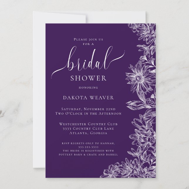 Purple Jewel Tones Floral Bridal Shower  Invitation (Front)