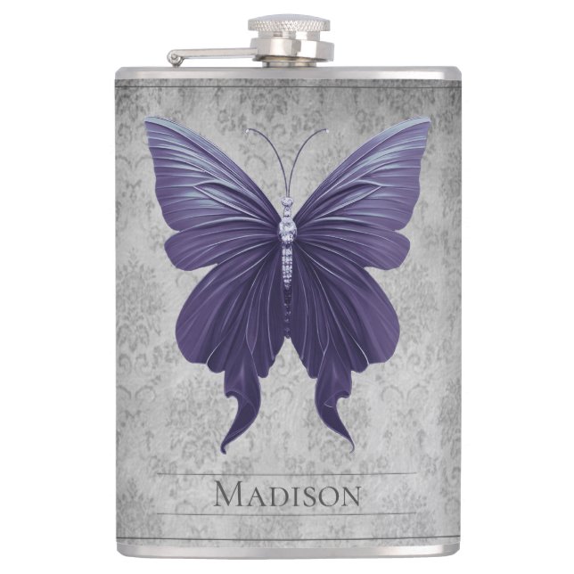 Purple Jewelled Butterfly Flask (Front)