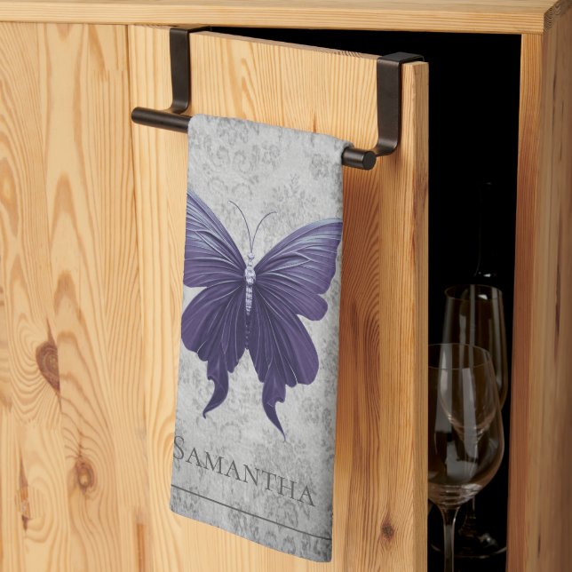 Purple Jewelled Butterfly Kitchen Towel (Thirds Fold)