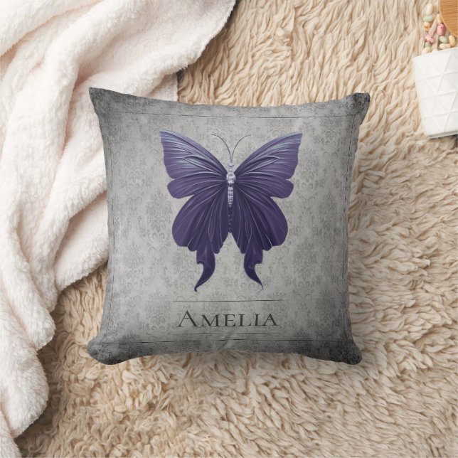 Purple Jewelled Butterfly Throw Pillow (Blanket)